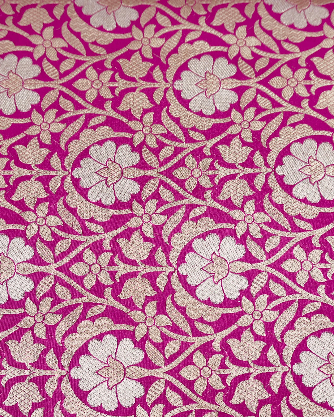 Rani Pink Pure Katan Saree with Floral Jaal Weaving