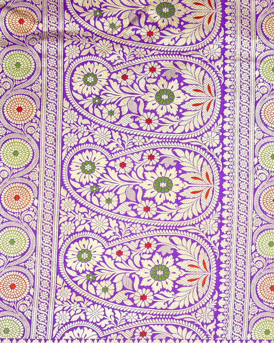 Indigo Purple Pure Katan Saree with Intricate Floral Meenakari Jaal Weaving
