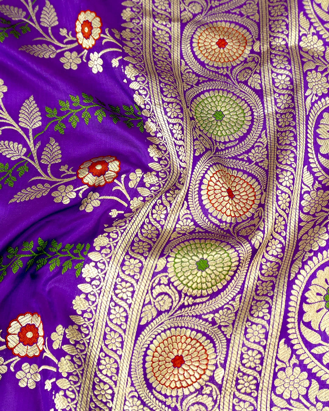 Indigo Purple Pure Katan Saree with Intricate Floral Meenakari Jaal Weaving