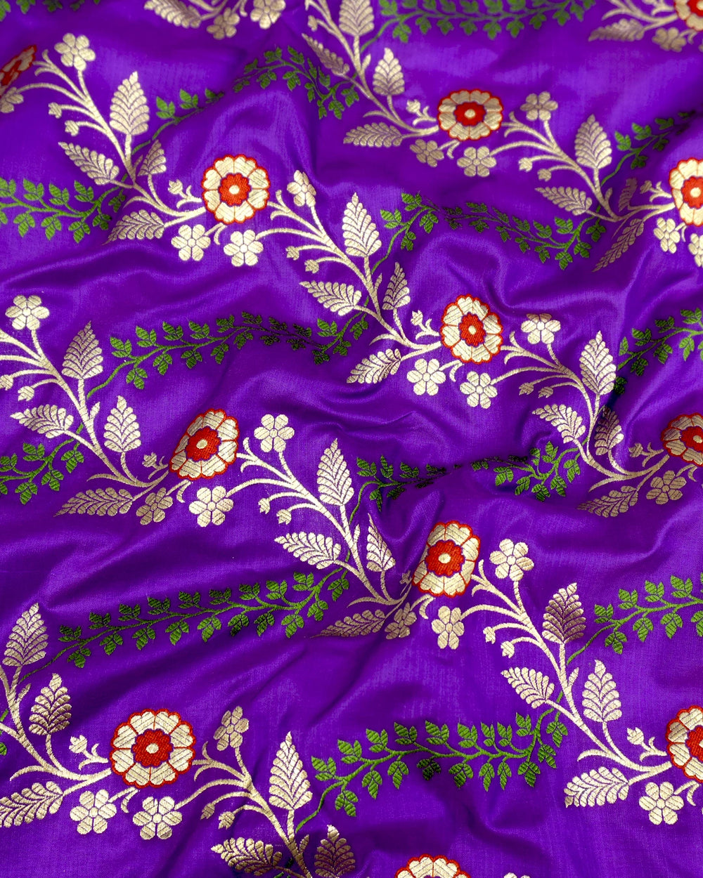 Indigo Purple Pure Katan Saree with Intricate Floral Meenakari Jaal Weaving
