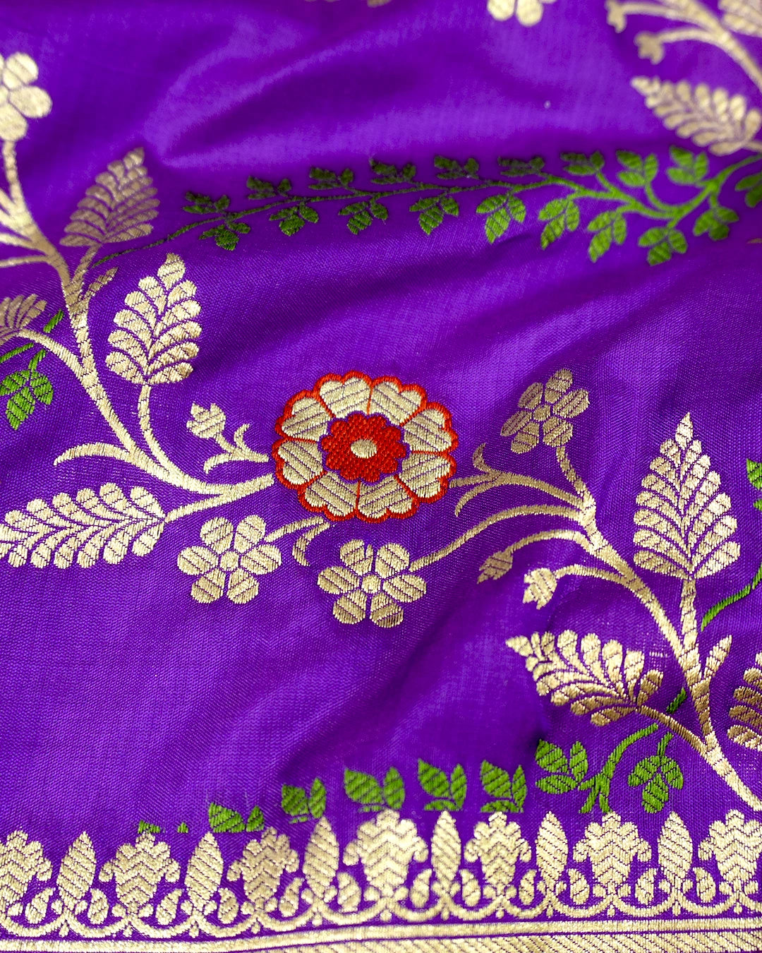 Indigo Purple Pure Katan Saree with Intricate Floral Meenakari Jaal Weaving