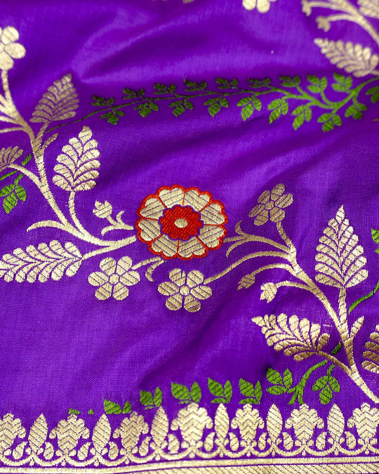 Indigo Purple Pure Katan Saree with Intricate Floral Meenakari Jaal Weaving