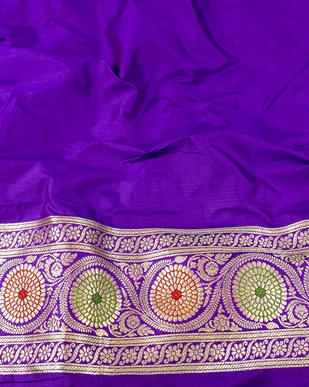 Indigo Purple Pure Katan Saree with Intricate Floral Meenakari Jaal Weaving