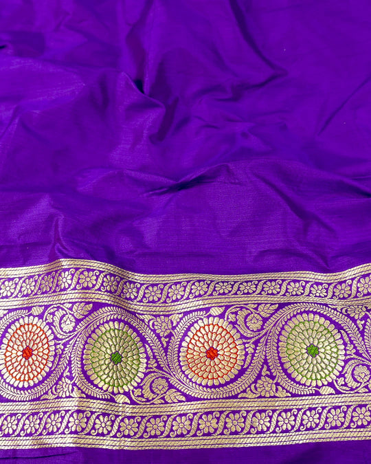 Indigo Purple Pure Katan Saree with Intricate Floral Meenakari Jaal Weaving