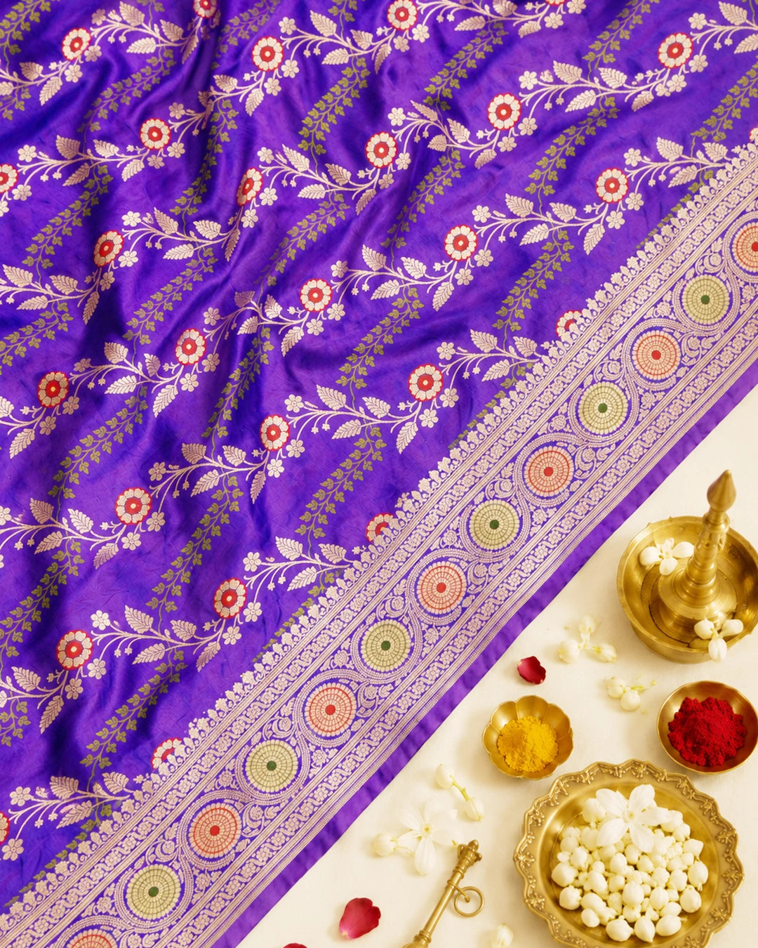 Indigo Purple Pure Katan Saree with Intricate Floral Meenakari Jaal Weaving