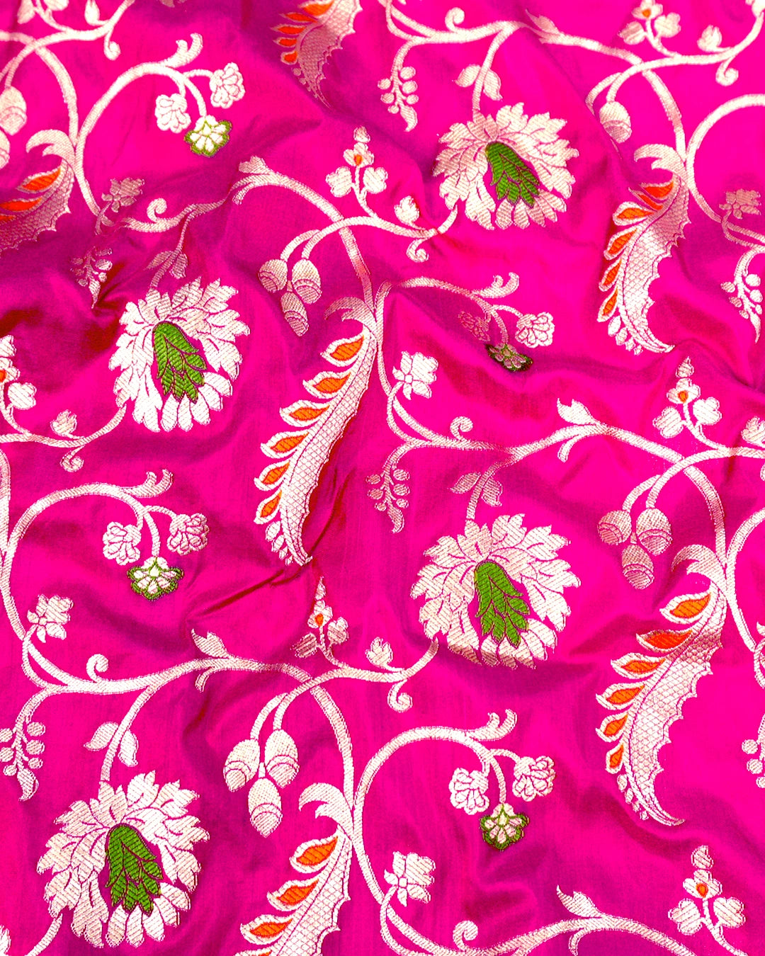 Pink Pure Katan Saree with Meenakari Floral Vine Jaal