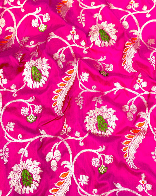 Pink Pure Katan Saree with Meenakari Floral Vine Jaal