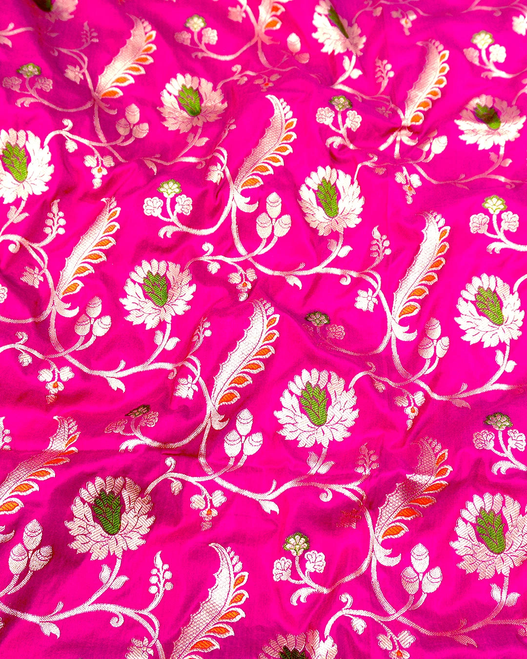 Pink Pure Katan Saree with Meenakari Floral Vine Jaal
