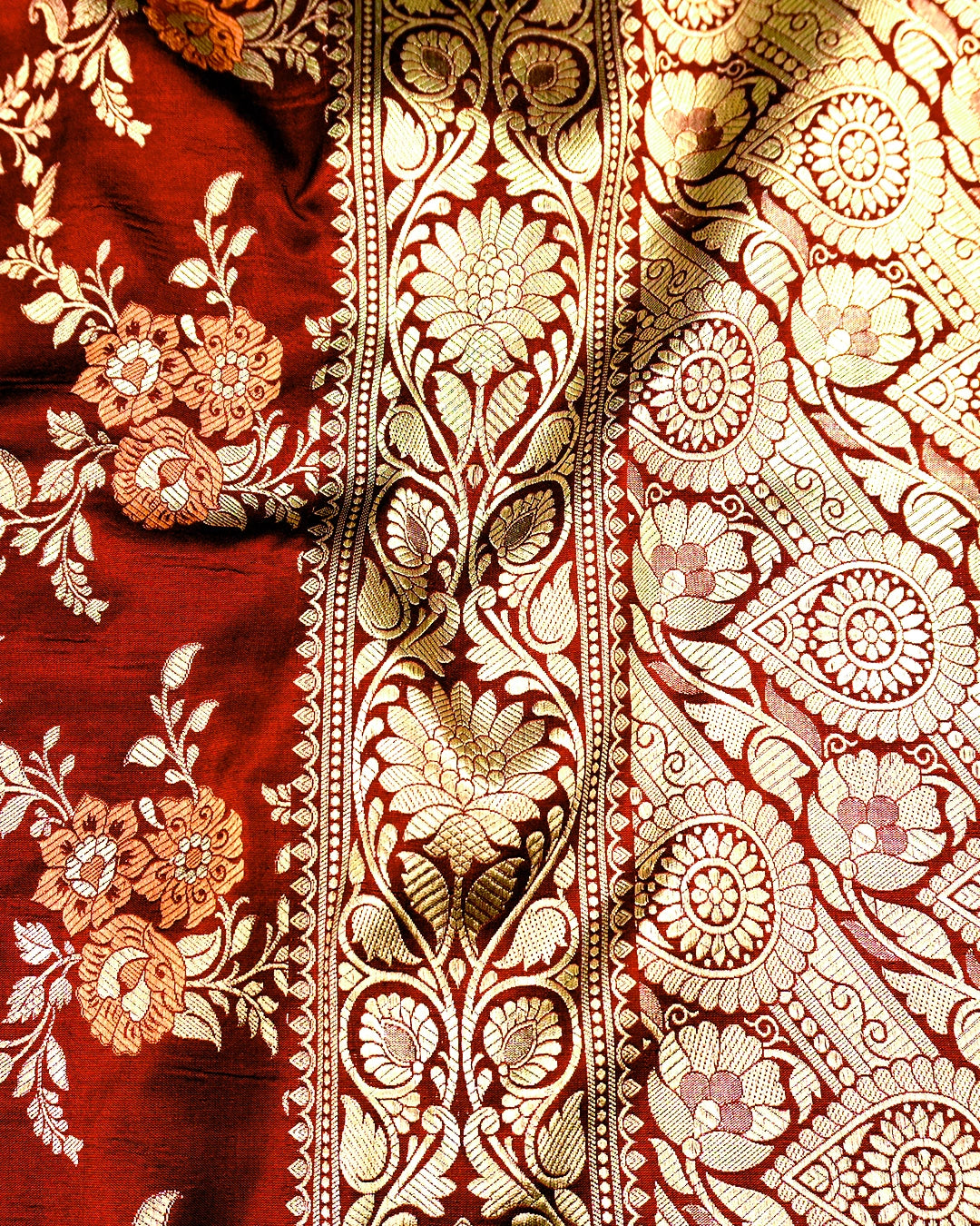 Wine Maroon Pure Katan Saree with Meenakari Floral Jaal