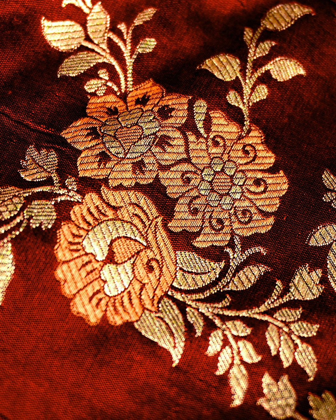 Wine Maroon Pure Katan Saree with Meenakari Floral Jaal
