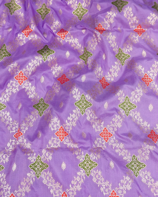 Lavender Pure Katan Saree with Floral Diamond Jaal and Meenakari Weaving