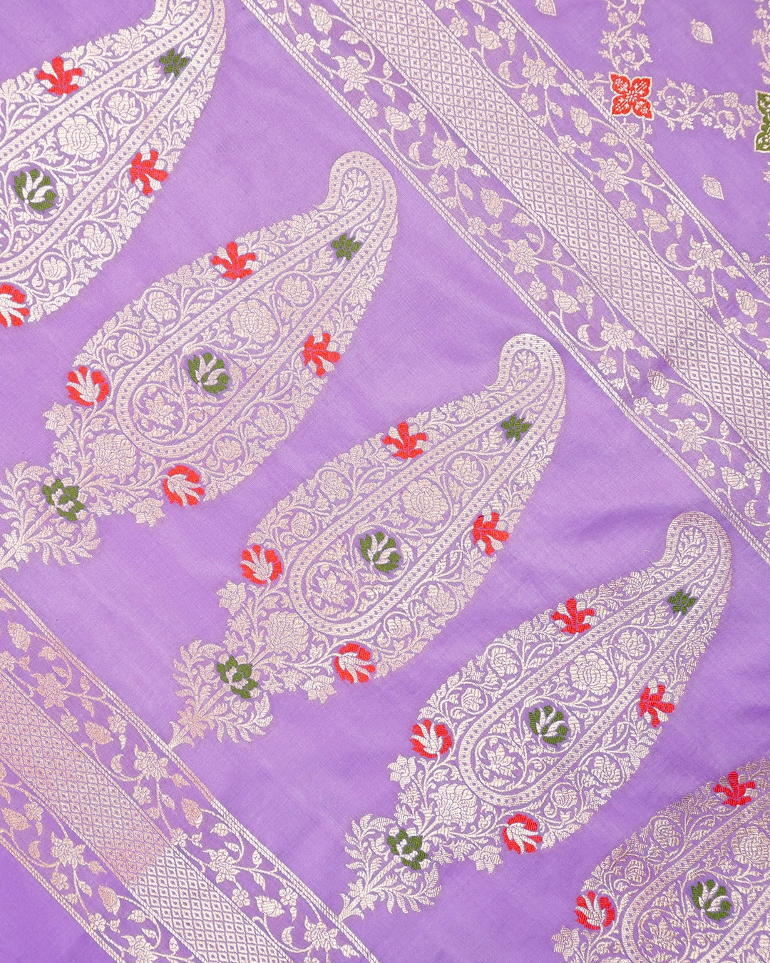 Lavender Pure Katan Saree with Floral Diamond Jaal and Meenakari Weaving