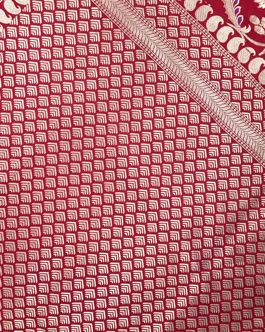 Red Pure Katan Saree with Elegant Floral Meenakari Weaving