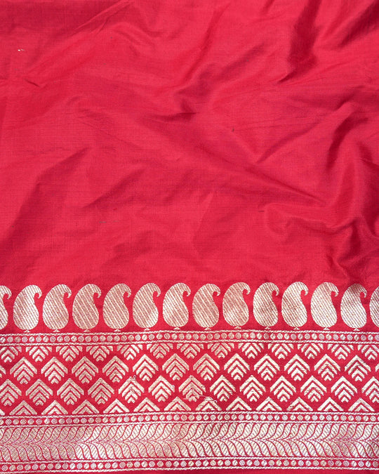 Red Pure Katan Saree with Elegant Floral Meenakari Weaving