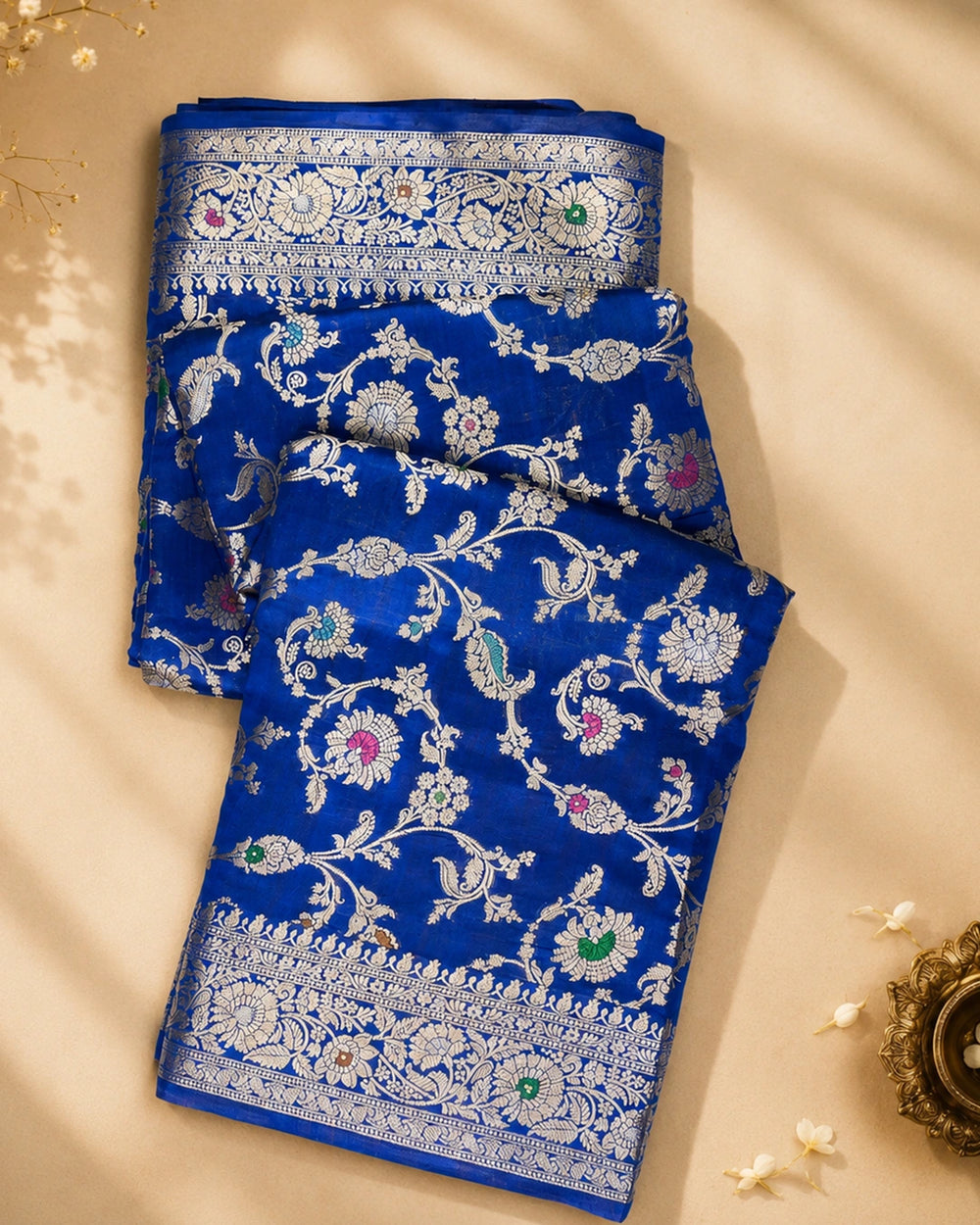 Blue Pure Banarasi Saree with Meenakari Floral Vine Weaves