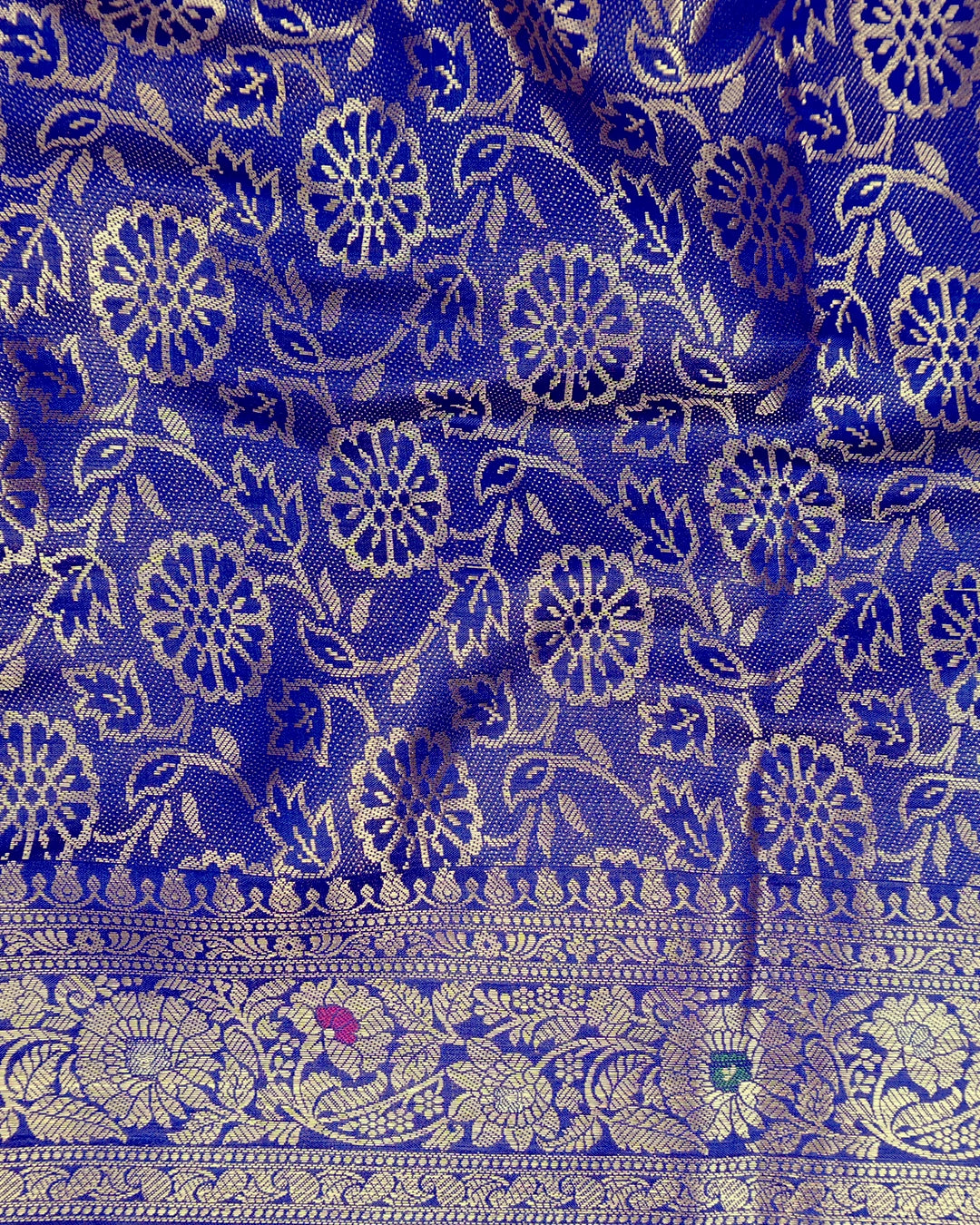 Blue Pure Banarasi Saree with Meenakari Floral Vine Weaves