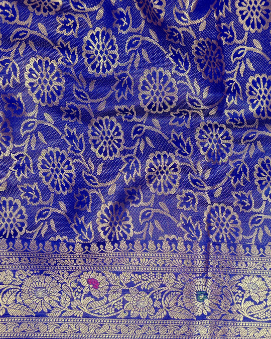 Blue Pure Banarasi Saree with Meenakari Floral Vine Weaves