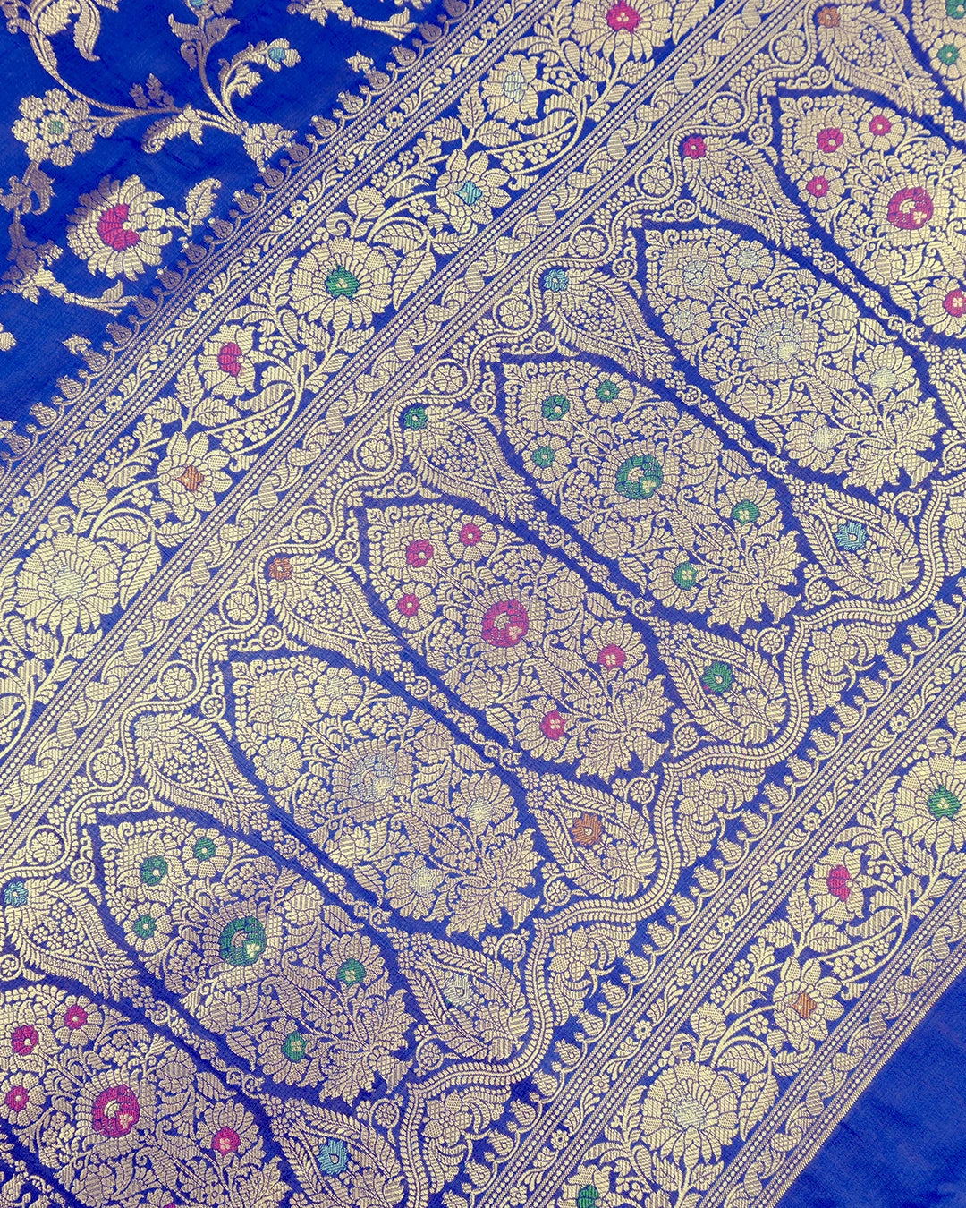 Blue Pure Banarasi Saree with Meenakari Floral Vine Weaves