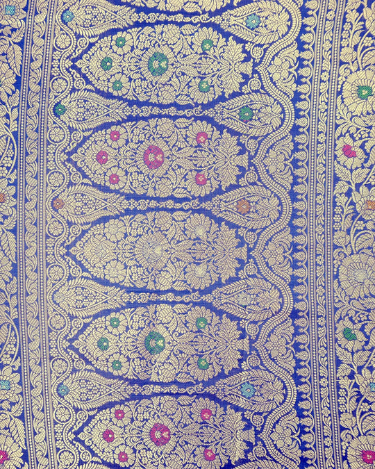 Blue Pure Banarasi Saree with Meenakari Floral Vine Weaves