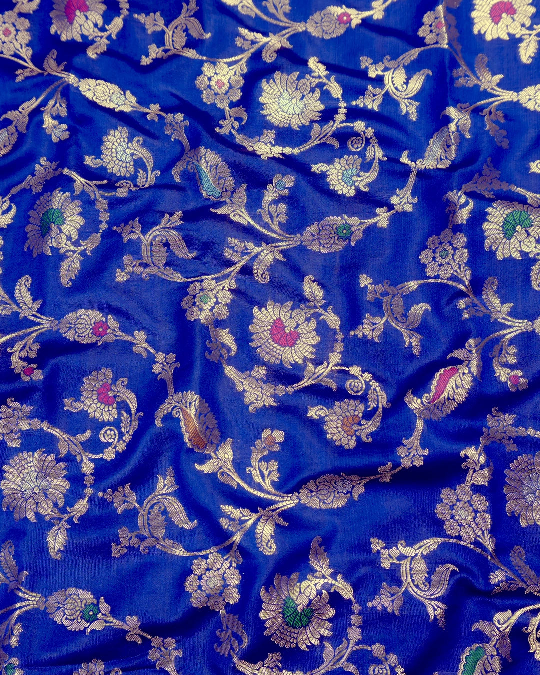 Blue Pure Banarasi Saree with Meenakari Floral Vine Weaves