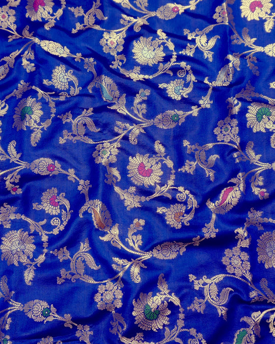 Blue Pure Banarasi Saree with Meenakari Floral Vine Weaves