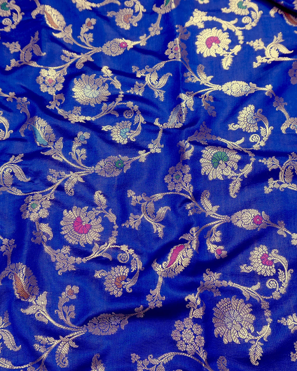 Blue Pure Banarasi Saree with Meenakari Floral Vine Weaves