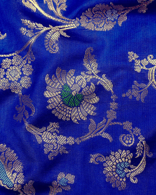 Blue Pure Banarasi Saree with Meenakari Floral Vine Weaves