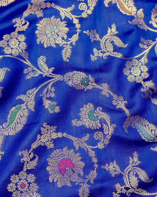 Blue Pure Banarasi Saree with Meenakari Floral Vine Weaves