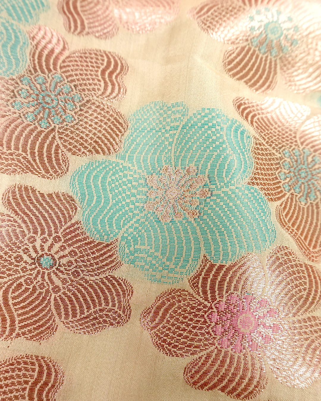 Ivory Cream Rangkat Pure Banarasi with Pastel Floral Meenakari Jaal Weaving