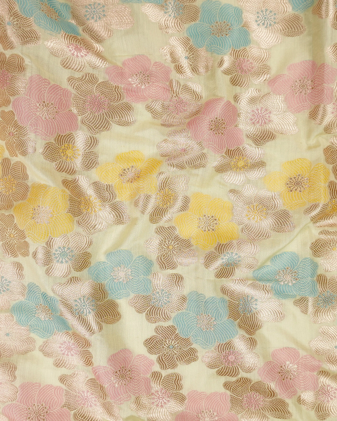 Ivory Cream Rangkat Pure Banarasi with Pastel Floral Meenakari Jaal Weaving