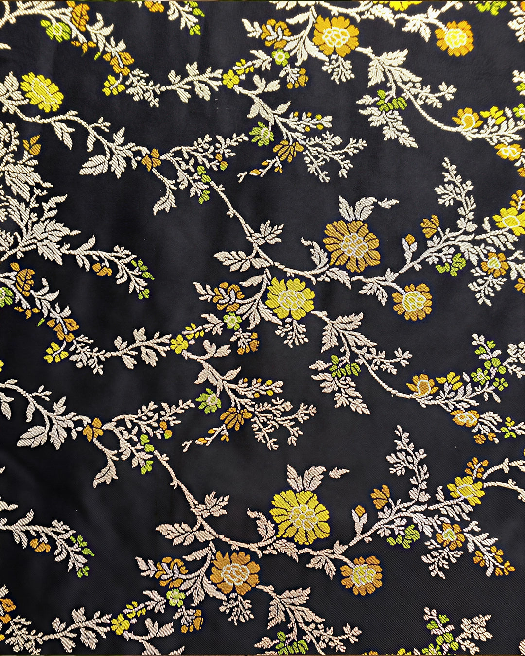 Black Pure Katan Silk Dupatta with Floral Zari Weaves