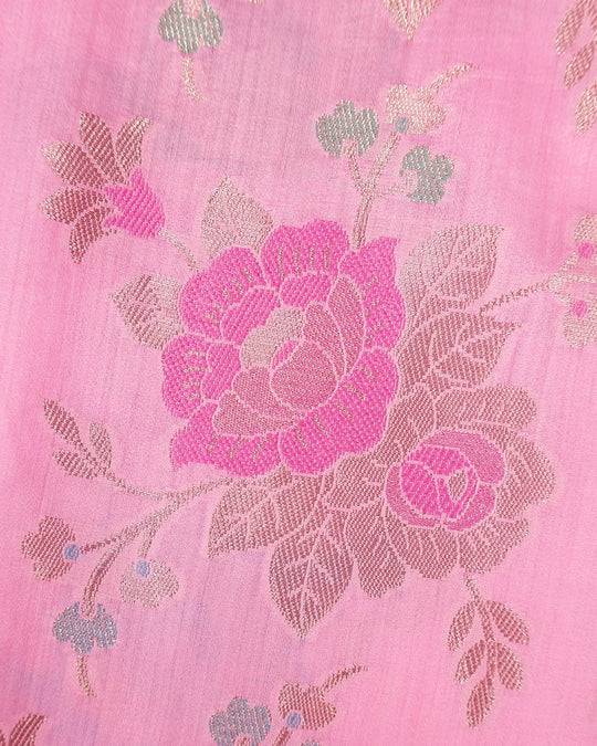 Pink Pure Banarasi Saree with Multicolour Floral Meenakari Weaving