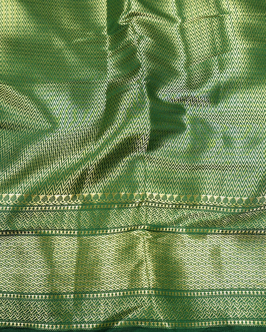 Green Pure Banarasi Saree with Pastel Floral Meenakari Weaving