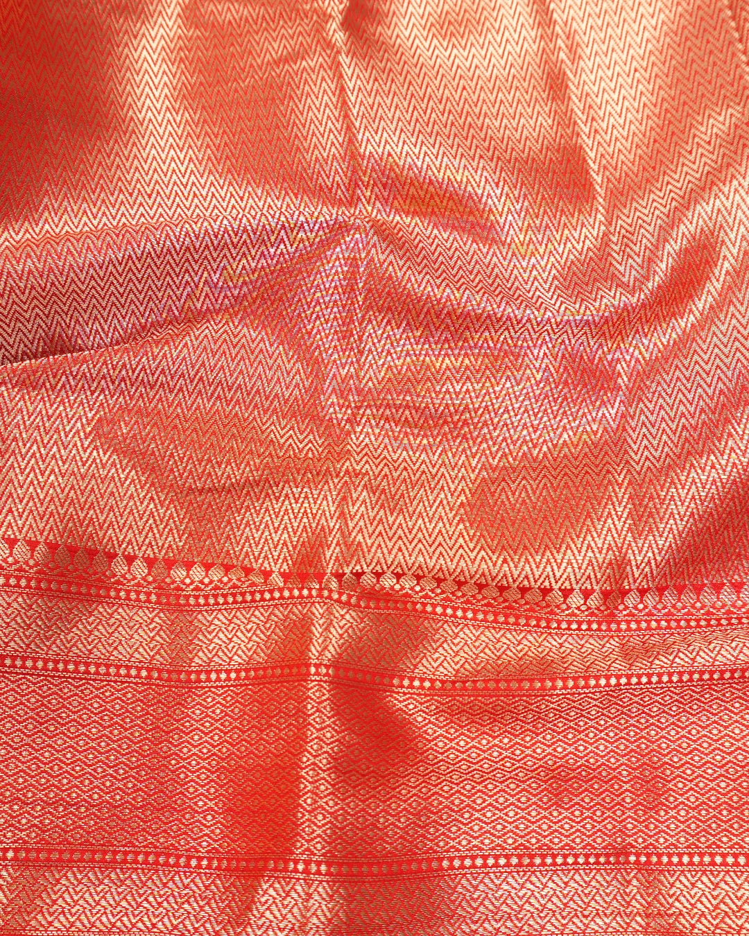 Red Pure Banarasi Saree with Pastel Floral Meenakari Weaving