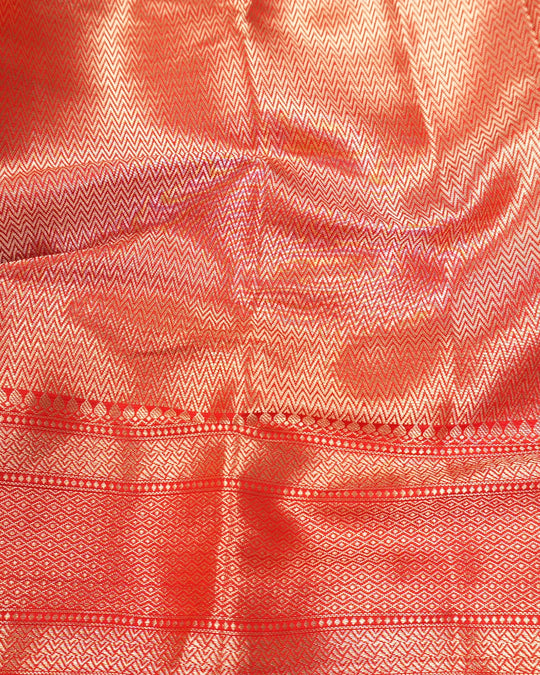 Red Pure Banarasi Saree with Pastel Floral Meenakari Weaving