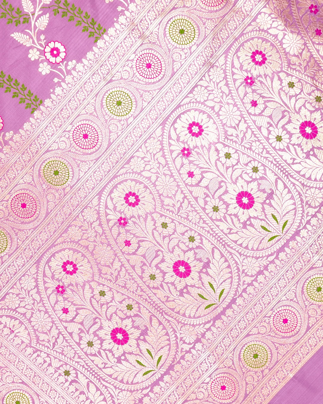 Orchid Lilac Pure Katan Saree with Flowing Leafy Vines Meenakari Weaves