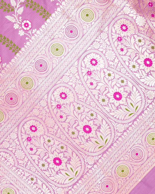 Orchid Lilac Pure Katan Saree with Flowing Leafy Vines Meenakari Weaves