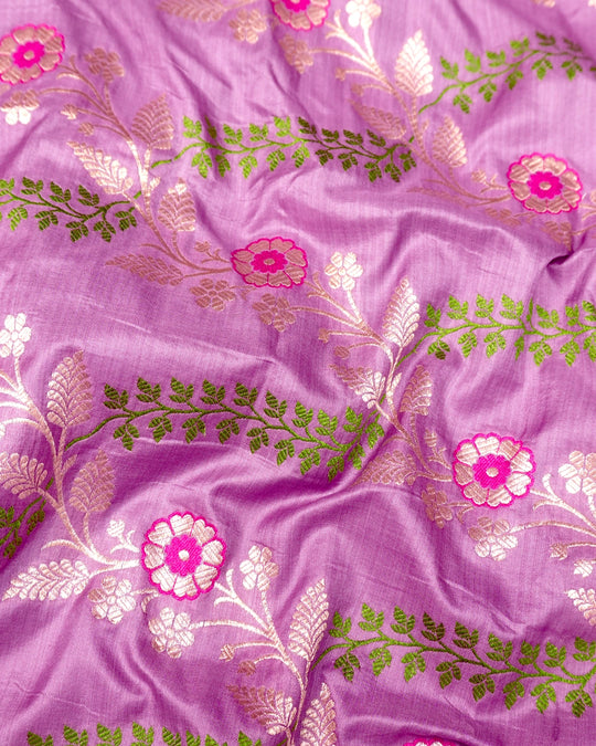 Orchid Lilac Pure Katan Saree with Flowing Leafy Vines Meenakari Weaves