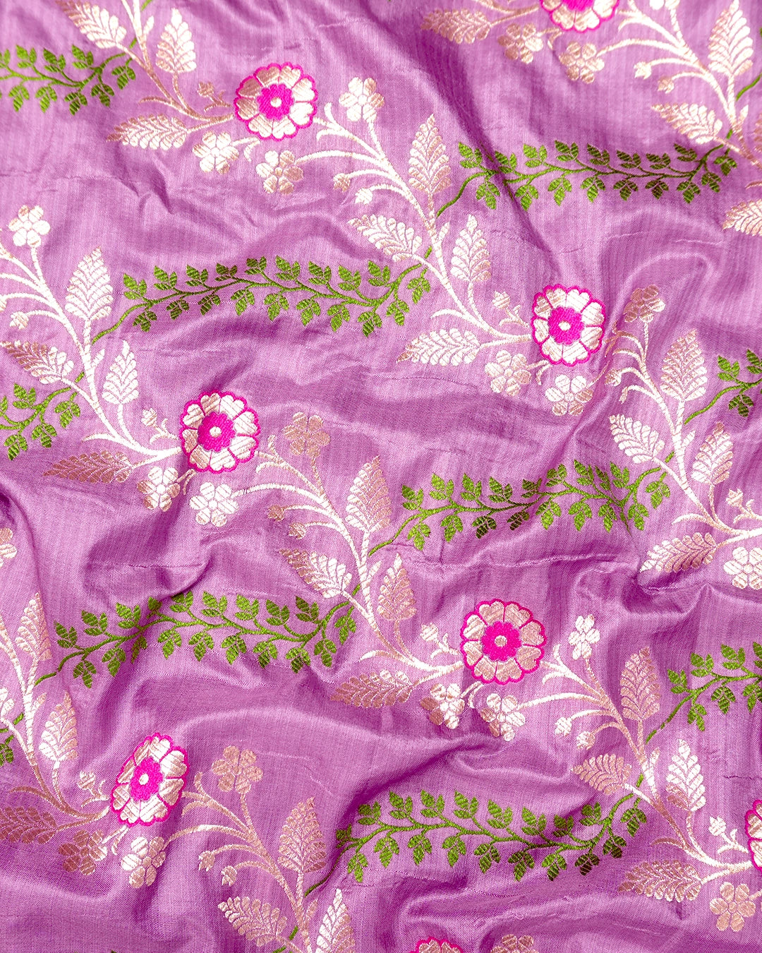 Orchid Lilac Pure Katan Saree with Flowing Leafy Vines Meenakari Weaves