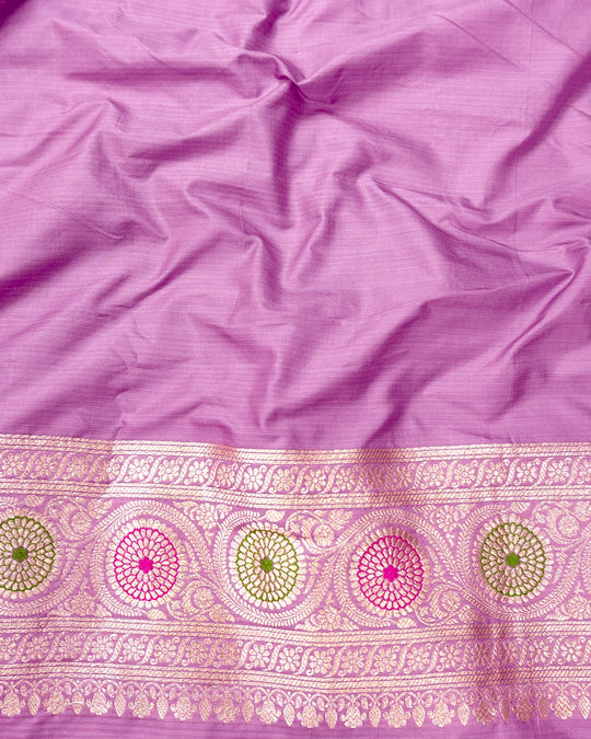 Orchid Lilac Pure Katan Saree with Flowing Leafy Vines Meenakari Weaves