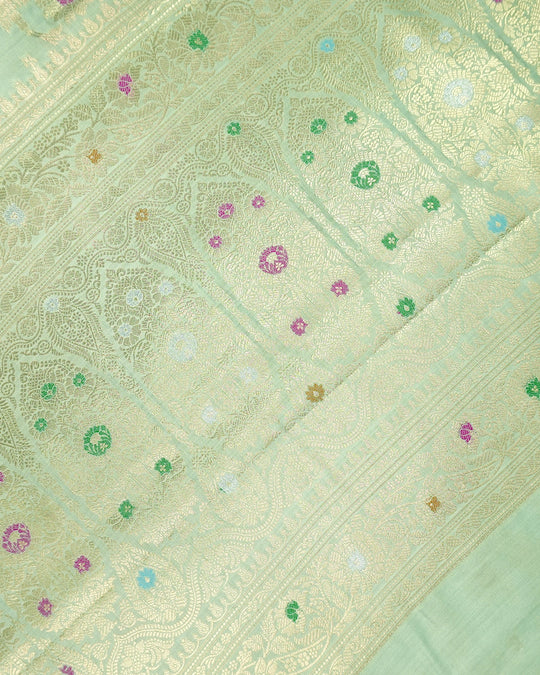 Sea Green Pure Banarasi Saree with Floral Meenakari Jaal Weave