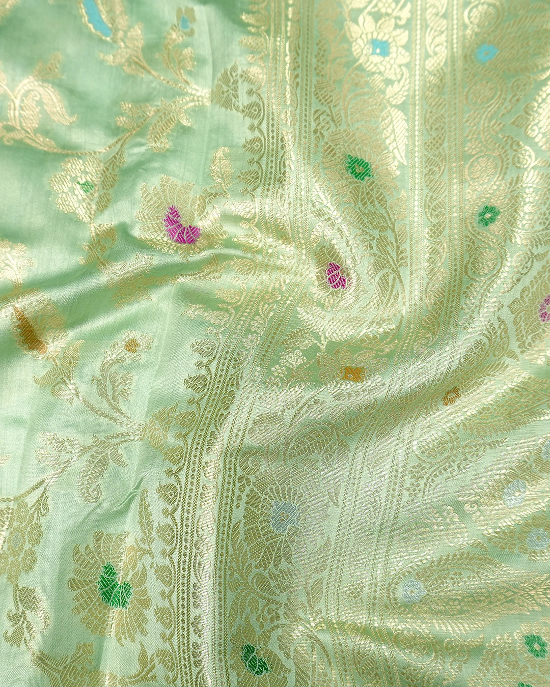 Sea Green Pure Banarasi Saree with Floral Meenakari Jaal Weave