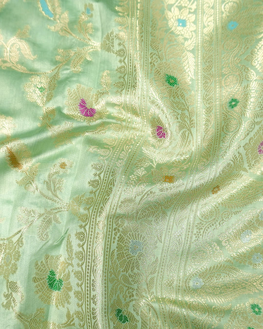 Sea Green Pure Banarasi Saree with Floral Meenakari Jaal Weave