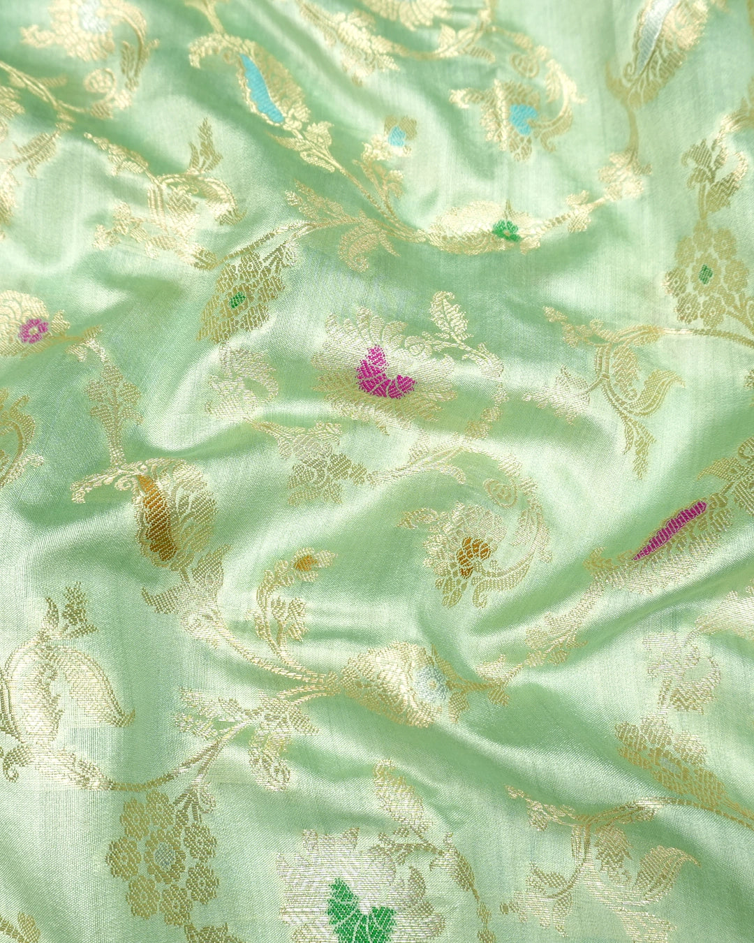 Sea Green Pure Banarasi Saree with Floral Meenakari Jaal Weave