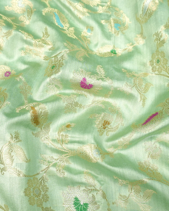 Sea Green Pure Banarasi Saree with Floral Meenakari Jaal Weave