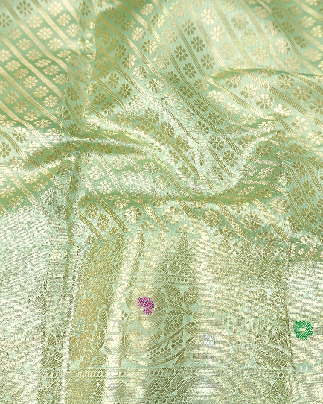 Sea Green Pure Banarasi Saree with Floral Meenakari Jaal Weave