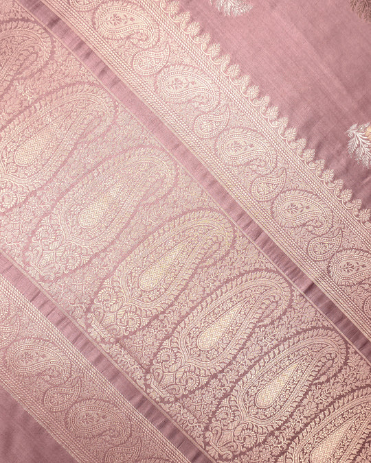 Dusty Rose Pure Banarasi Saree with Sona Rupa Floral Buti Weave