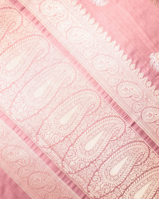 Dusty Rose Pure Banarasi Saree with Sona Rupa Floral Buti Weave