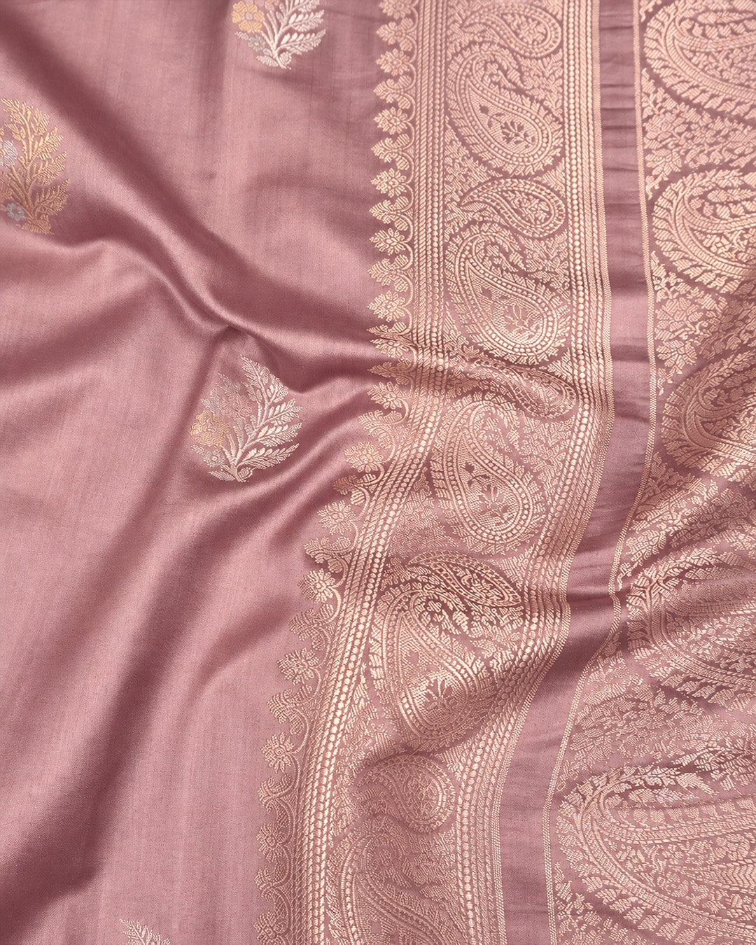 Dusty Rose Pure Banarasi Saree with Sona Rupa Floral Buti Weave