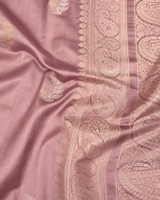Dusty Rose Pure Banarasi Saree with Sona Rupa Floral Buti Weave